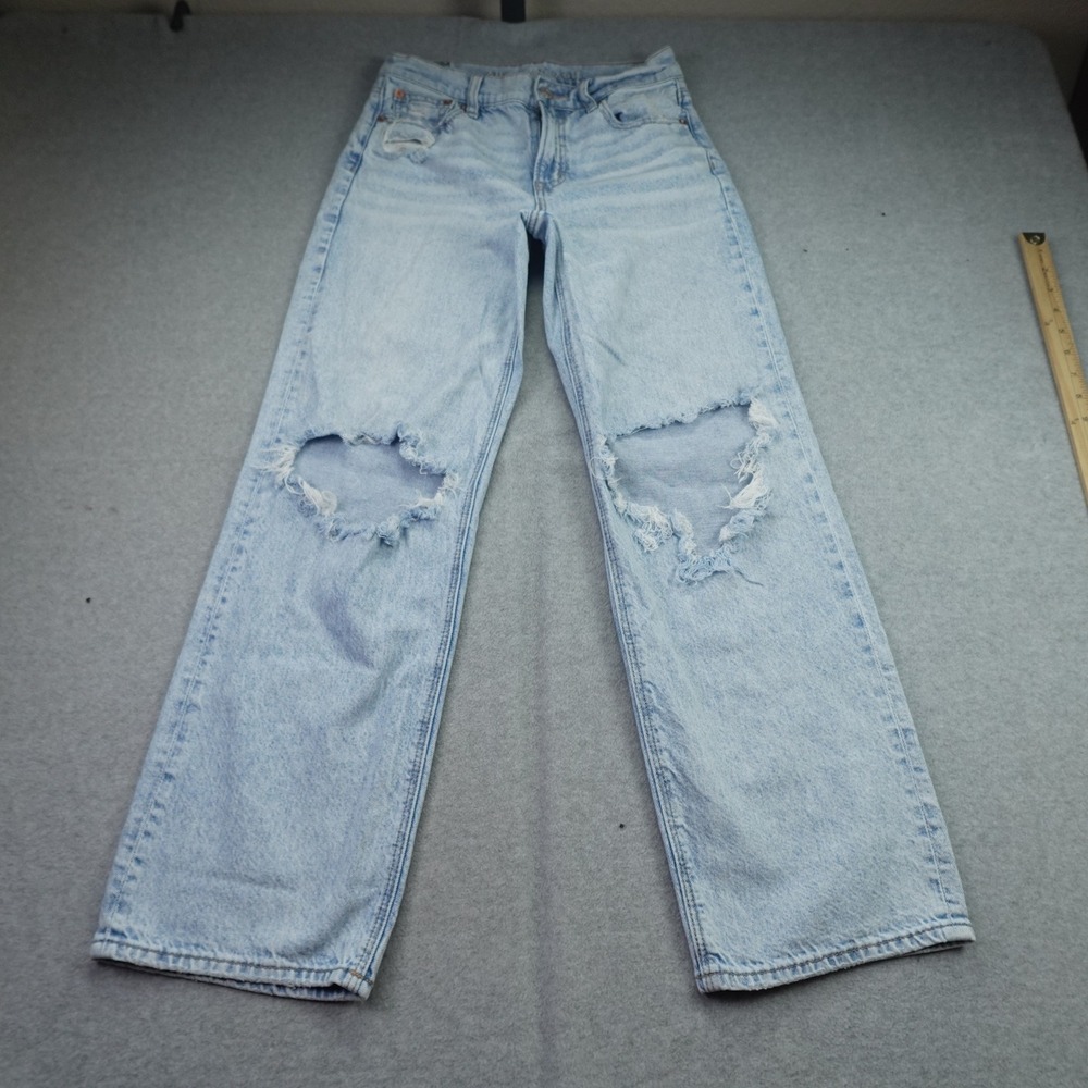 American‎ Eagle Jeans Womens 0 Light Wash Stovepipe Distressed Straight Leg